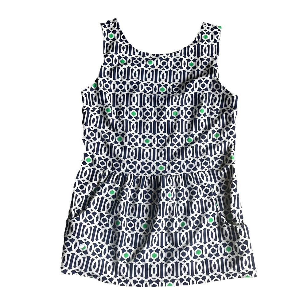 Jude Connally Catalina Cloth Tank Top Small Pockets Scoop Back Blue White